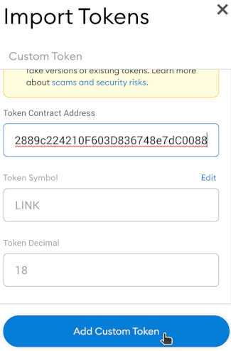 Metamask Custom Tokens Screen